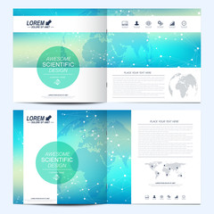 Aufkleber - Modern vector template for square brochure, leaflet, flyer, cover, catalog, magazine, annual report. Business, science and technology design book layout. Graphic background molecule and communication.