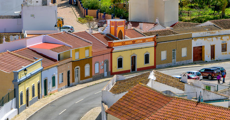 Canvas Print - Panoramic view of colorful houses in Castro Marim, Southern Portugal; high angle view.