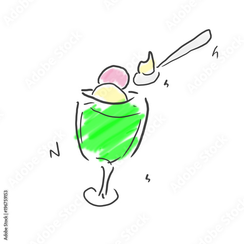 クリームメロンソーダ アイスをスプーンで食べる ジュース 飲み物のゆるいオシャレイラスト Buy This Stock Illustration And Explore Similar Illustrations At Adobe Stock Adobe Stock