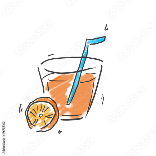 オレンジジュースとオレンジスライス ジュース 飲み物のゆるいオシャレイラスト Stock Illustration Adobe Stock