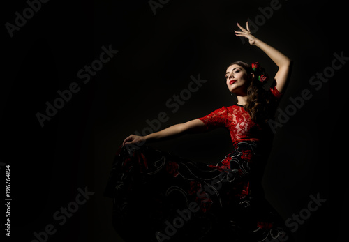 flamenco dancer on a dark background. free space for your text Canvas Print