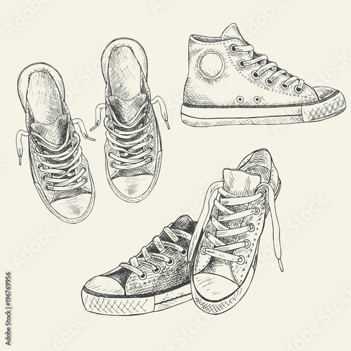 Fotografía Set of sneakers on the white background drawn in a sketch style