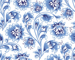 Floral seamless pattern. Flower background. Ornamental russian ethic style