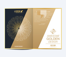 Aufkleber - Modern vector template for brochure, leaflet, flyer, cover, catalog, magazine or annual report in A4 size. Business, science and technology design book layout. Presentation with golden mandala.