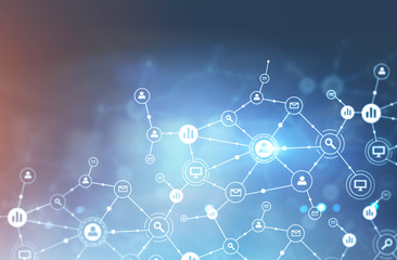 Poster - glowing network hologram, futuristic interface