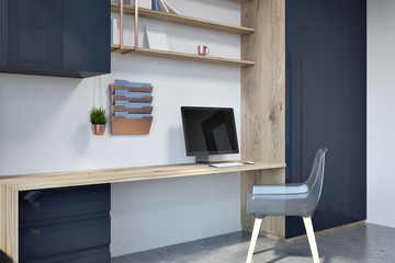 Poster - White home office workplace, side view