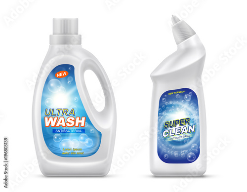 Vector Realistic Set Of Two Plastic White Bottles With
