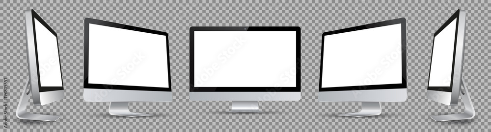 Five black computer monitor with white display in turn - vector - obrazy, fototapety, plakaty 