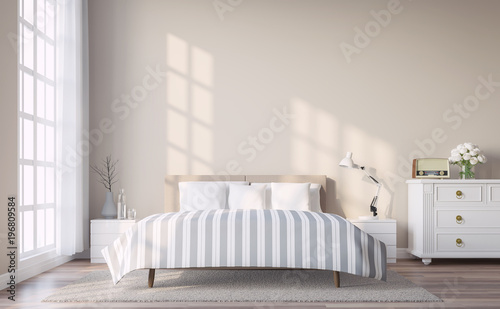 Modern Vintage Bedroom With Light Brown Wall 3d Render The