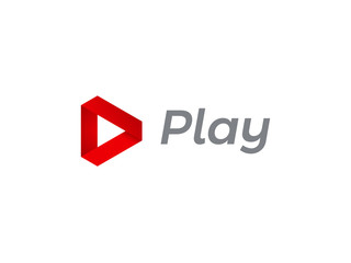 Poster - play logo icon for music and tv digital audio or video movie player design. vector play triangle red