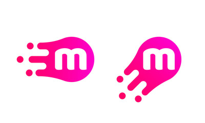 Poster - Letter M logo template of abstract liquid bubble shape for modern company. Vector creative Z logo in motion speed simple futuristic icon design for internet communication technology or application
