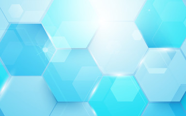 Poster - Abstract blue technology digital hi tech hexagons concept background