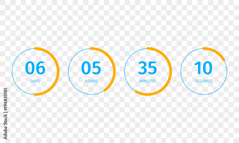 Countdown clock counter timer. Vector digital count down meter circle ...