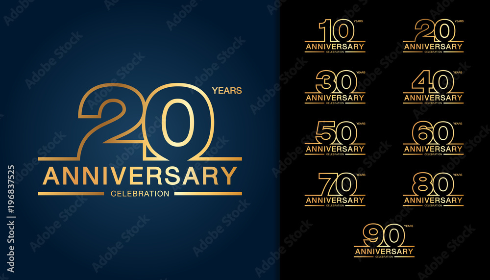 Set of anniversary logotype. Golden anniversary celebration emblem design for booklet, leaflet, magazine, brochure poster, web, invitation or greeting card. - obrazy, fototapety, plakaty 