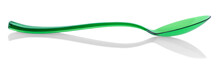 A Simple Bright Green Plastic Spoon On White Background.