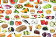 Essen Collage Hintergrund gesunde Ernährung Obst und Gemüse Früchte Food Freisteller