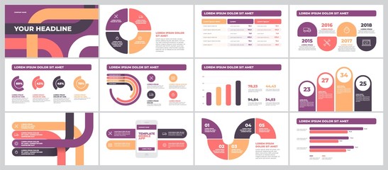 Fototapete - Bussines Presentation Template design. Data graphs. Vector financial and marketing charts.