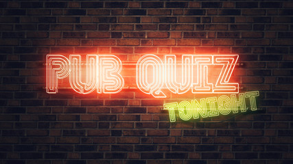 Wall Mural - Pub Quiz neon sign mounted on brick wall