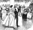 © acrogame - Gentleman flirts with young woman at the ball white two old spinsters look at them with great interest, vintage illustration