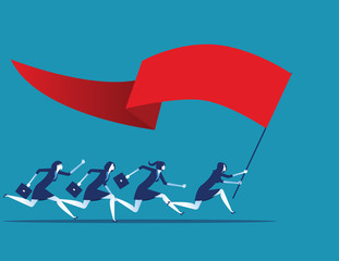 Wall Mural - Business team holding flag and running to success. Concept business vector illustration.