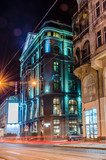 Fototapeta Na drzwi - Scenic night Lviv cityscape architecture on the long exposure