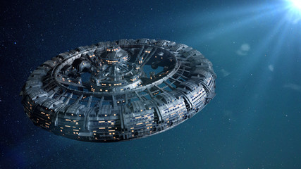 Wall Mural - space station lit by a bright star