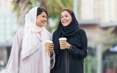 Wall Mural - Two arabian girlfriends bonding and having fun