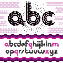 Poster - Vector funky lower case English alphabet letters, abc collection. Rounded bold retro type font, script from a to z can be used for logo creation. Made using flow, wavy lines.