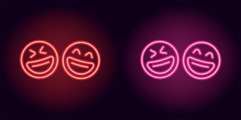Wall Mural - Red and pink neon laughing emoji, fool day