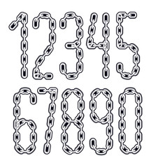 Poster - Set of vector numbers from 0 to 9. Cool numerals for use as poster design elements. Made with iron chain, linked connection.