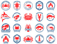 Set Of Seafood Market Emblems. Design Element For Logo, Label, Emblem, Sign.