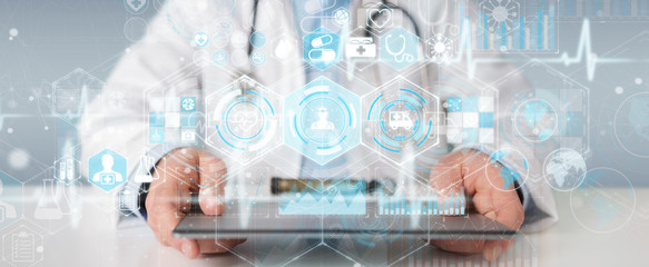 Poster - Doctor using digital medical futuristic interface 3D rendering