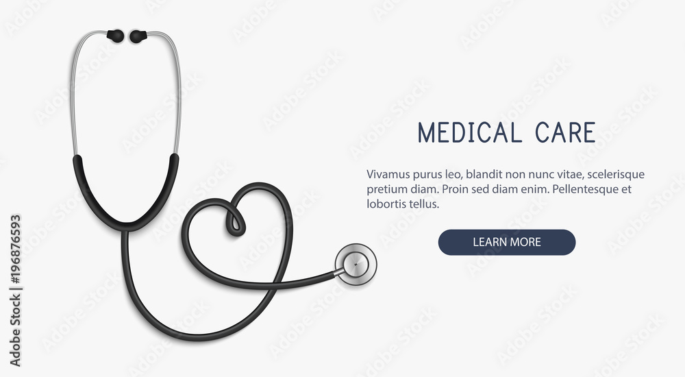 Medical and Health care concept, stethoscope heart shape.Vector - obrazy, fototapety, plakaty 