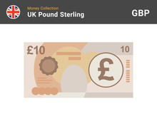 10 Pound Sterling Banknote. British Money. Currency. Vector Illustration.