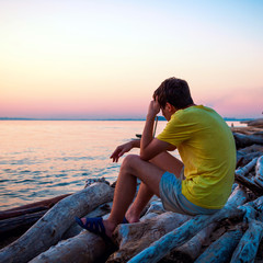 Poster - Sad Young Man outdoor