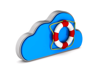 Wall Mural - Cloud and lifebuoy on white background. Isolated 3D illustration