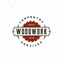 Wall Mural - vintage carpentry logo. retro styled wood works emblem. vector illustration