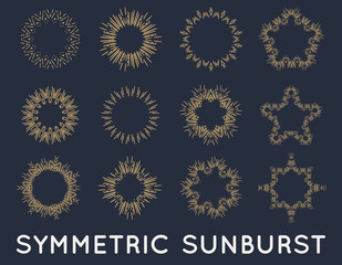 Wall Mural - Sun burst vintage shapes collection set of sun ray frames retro raster design elements