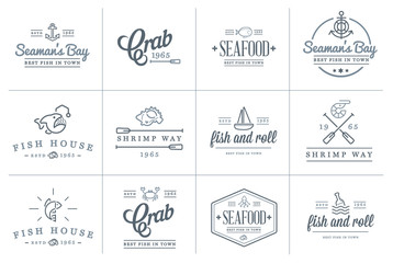 Wall Mural - Set of Raster Sea Food Elements and Sea Signs Illustration can be used as Logo or Icon in premium quality