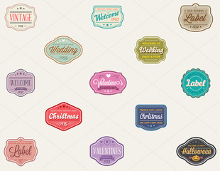 Raster Set of Vintage Retro Styled Premium Design Labels