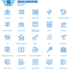 Poster - Thin line online education, e-learning, e-book icons set for website and mobile site and apps. Contains such Icons as University, School. 48x48 Pixel Perfect. Editable Stroke. Vector illustration.