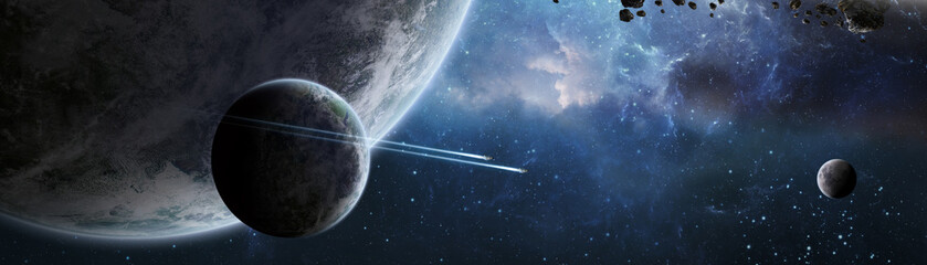 panoramic view of planets in distant solar system 3d rendering elements of this image furnished by n
