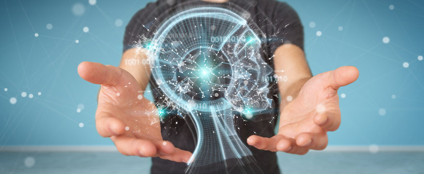 Businessman using digital artificial intelligence interface 3D rendering
