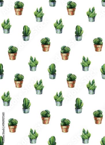Seamless pattern with cacti watercolor. Cactus illustration can be used as pr...