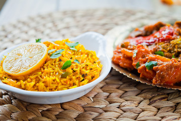 Wall Mural - Indian Side dish -  Lemon Rice with Cashew Nuts and cilantro