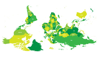 Poster - Reversed or upside down political map of World. South-up orientation. Vector illustration.