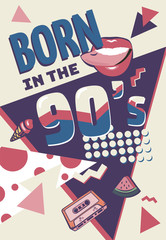 Poster - Memphis cards with geometric elements and retro illustrations. Set of vector banners in trendy 80s-90s memphis style. cover design, advertising, poster and greeting card. graphic tee and printed tee