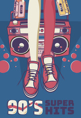 Poster - Memphis cards with geometric elements and retro illustrations. Set of vector banners in trendy 80s-90s memphis style. cover design, advertising, poster and greeting card. graphic tee and printed tee