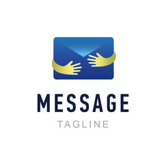 Wall Mural - Message logo template. Hand holding envelope. Mail service identity, commercial and app icon.