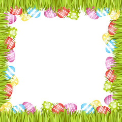 Wall Mural - Easter Eggs and Grass Frame Background Vector Illustration 1